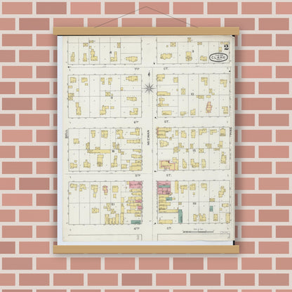 Old map wall art mockup — magnetic wood frame on brick wall — Sanborn Fire Insurance Map from Clare, Clare County, Michigan (1894), Sheet #0002