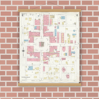 Old map wall art mockup — magnetic wood frame on brick wall — Sanborn Fire Insurance Map from West Plains, Howell County, Missouri (1948), Sheet #0002