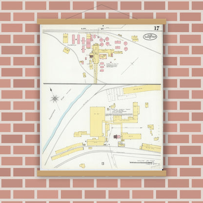 Old map wall art mockup — magnetic wood frame on brick wall — Sanborn Fire Insurance Map from Clearfield, Clearfield County, Pennsylvania (1904), Sheet #0017