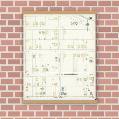 Old map wall art mockup — magnetic wood frame on brick wall — Sanborn Fire Insurance Map from Miami, Dade County, Florida (1914), Sheet #0030