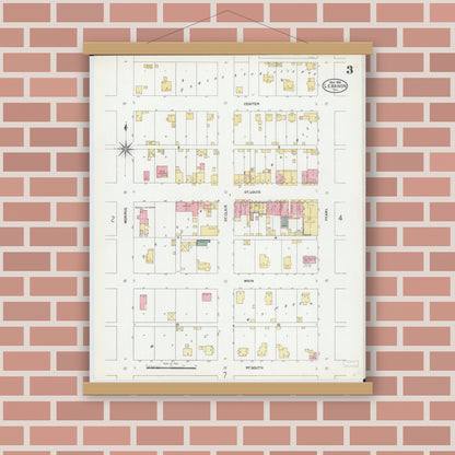 Old map wall art mockup — magnetic wood frame on brick wall — Sanborn Fire Insurance Map from Lebanon, Saint Clair County, Illinois (1906), Sheet #0003