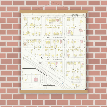 Old map wall art mockup — magnetic wood frame on brick wall — Sanborn Fire Insurance Map from Fort Dodge, Webster County, Iowa (1896), Sheet #0007