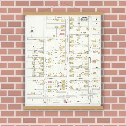 Old map wall art mockup — magnetic wood frame on brick wall — Sanborn Fire Insurance Map from Covington, Miami County, Ohio (1920), Sheet #0002