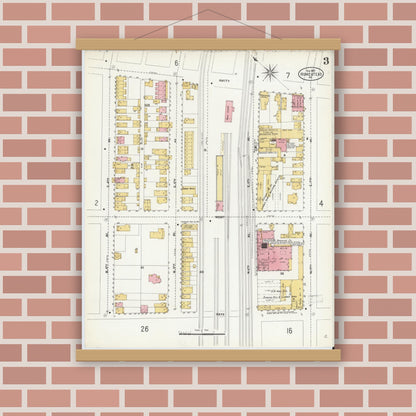 Old map wall art mockup — magnetic wood frame on brick wall — Sanborn Fire Insurance Map from Homestead, Allegheny County, Pennsylvania (1907), Sheet #0003