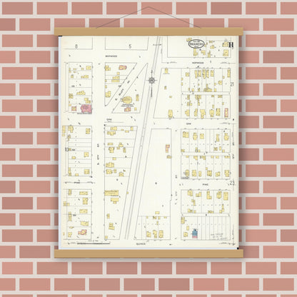 Old map wall art mockup — magnetic wood frame on brick wall — Sanborn Fire Insurance Map from Brainerd, Crow Wing County, Minnesota (1913), Sheet #0011
