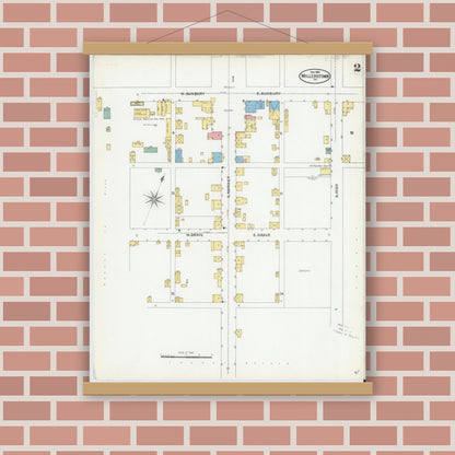 Old map wall art mockup — magnetic wood frame on brick wall — Sanborn Fire Insurance Map from Millerstown, Perry County, Pennsylvania (1904), Sheet #0002