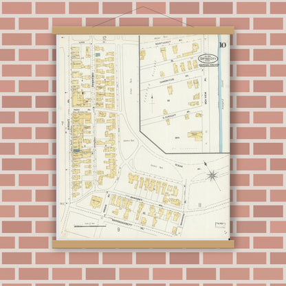 Old map wall art mockup — magnetic wood frame on brick wall — Sanborn Fire Insurance Map from Cottage City, Dukes County, Massachusetts (1904), Sheet #0010