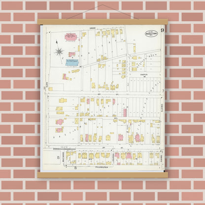 Old map wall art mockup — magnetic wood frame on brick wall — Sanborn Fire Insurance Map from Middletown, Butler County, Ohio (1901), Sheet #0009