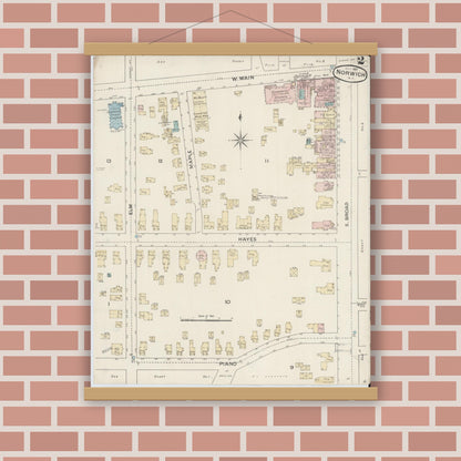 Old map wall art mockup — magnetic wood frame on brick wall — Sanborn Fire Insurance Map from Norwich, Chenango County, New York (1887) - Complete Map Set