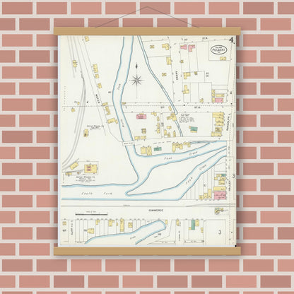 Old map wall art mockup — magnetic wood frame on brick wall — Sanborn Fire Insurance Map from Pulaski, Pulaski County, Virginia (1898), Sheet #0004