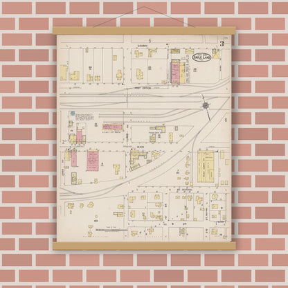 Old map wall art mockup — magnetic wood frame on brick wall — Sanborn Fire Insurance Map from Eagle Lake, Colorado County, Texas (1922), Sheet #0003