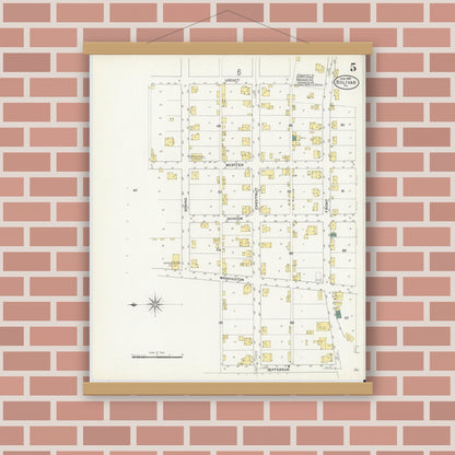 Old map wall art mockup — magnetic wood frame on brick wall — Sanborn Fire Insurance Map from Bolivar, Westmoreland County, Pennsylvania (1909), Sheet #0005