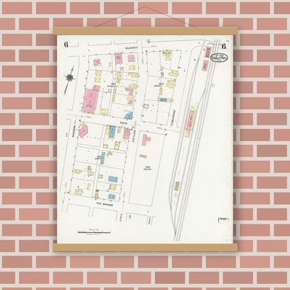 Old map wall art mockup — magnetic wood frame on brick wall — Sanborn Fire Insurance Map from Eagle Pass, Maverick County, Texas (1924), Sheet #0006