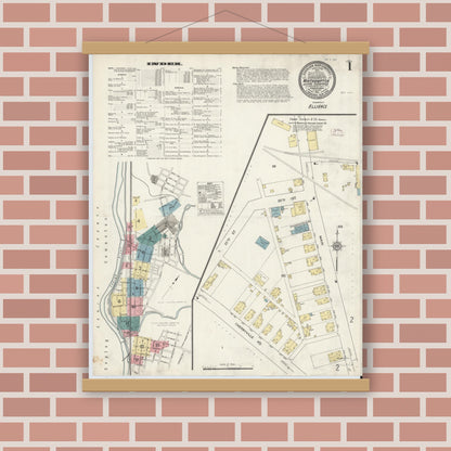 Old map wall art mockup — magnetic wood frame on brick wall — Sanborn Fire Insurance Map from Northampton, Northampton County, Pennsylvania (1911), Sheet #0001