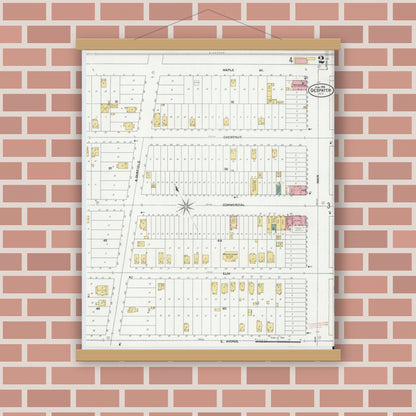 Old map wall art mockup — magnetic wood frame on brick wall — Sanborn Fire Insurance Map from Despatch, Monroe County, New York (1906), Sheet #0002
