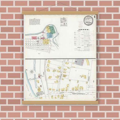 Old map wall art mockup — magnetic wood frame on brick wall — Sanborn Fire Insurance Map from Sharpsville, Mercer County, Pennsylvania (1900) - Complete Map Set