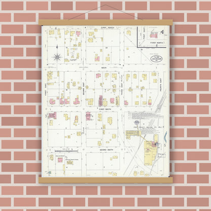 Old map wall art mockup — magnetic wood frame on brick wall — Sanborn Fire Insurance Map from Jackson, Cape Girardeau County, Missouri (1908), Sheet #0004