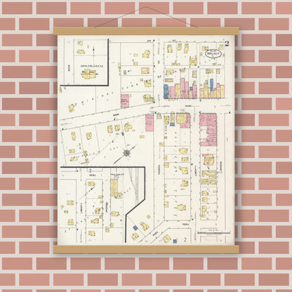Old map wall art mockup — magnetic wood frame on brick wall — Sanborn Fire Insurance Map from Walnut, Bureau County, Illinois (1921), Sheet #0002