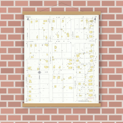 Old map wall art mockup — magnetic wood frame on brick wall — Sanborn Fire Insurance Map from Holden, Johnson County, Missouri (1931), Sheet #0004