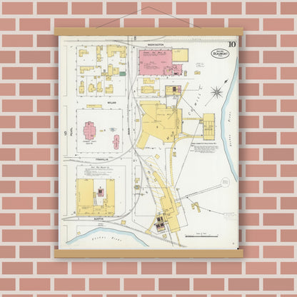 Old map wall art mockup — magnetic wood frame on brick wall — Sanborn Fire Insurance Map from Beaumont, Jefferson County, Texas (1902), Sheet #0010
