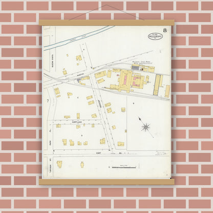 Old map wall art mockup — magnetic wood frame on brick wall — Sanborn Fire Insurance Map from Wellsboro, Tioga County, Pennsylvania (1904), Sheet #0008