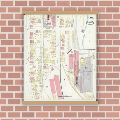 Old map wall art mockup — magnetic wood frame on brick wall — Sanborn Fire Insurance Map from Steubenville, Jefferson County, Ohio (1913), Sheet #0029