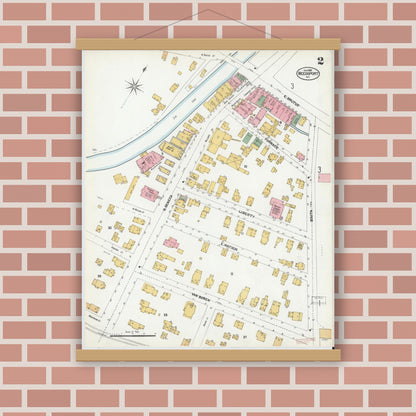 Old map wall art mockup — magnetic wood frame on brick wall — Sanborn Fire Insurance Map from Weedsport, Cayuga County, New York (1901), Sheet #0002
