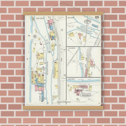 Old map wall art mockup — magnetic wood frame on brick wall — Sanborn Fire Insurance Map from Easton, Northampton County, Pennsylvania (1897), Sheet #0025