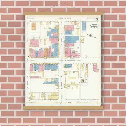 Old map wall art mockup — magnetic wood frame on brick wall — Sanborn Fire Insurance Map from San Angelo, Tom Green County, Texas (1913), Sheet #0005