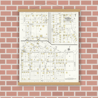 Old map wall art mockup — magnetic wood frame on brick wall — Sanborn Fire Insurance Map from Granger, Williamson County, Texas (1921), Sheet #0007
