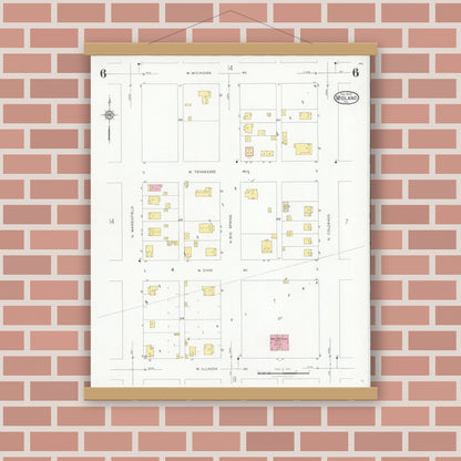Old map wall art mockup — magnetic wood frame on brick wall — Sanborn Fire Insurance Map from Midland, Midland County, Texas (1929), Sheet #0006
