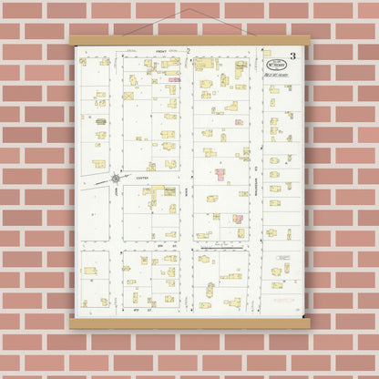 Old map wall art mockup — magnetic wood frame on brick wall — Sanborn Fire Insurance Map from McHenry, McHenry County, Illinois (1912), Sheet #0003