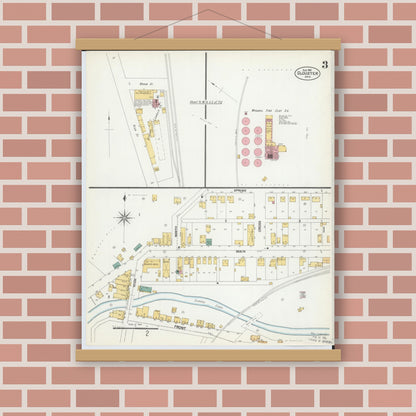 Old map wall art mockup — magnetic wood frame on brick wall — Sanborn Fire Insurance Map from Glouster, Athens County, Ohio (1901), Sheet #0003