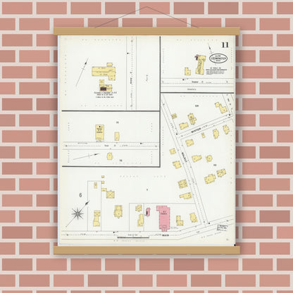 Old map wall art mockup — magnetic wood frame on brick wall — Sanborn Fire Insurance Map from Leominster, Worcester County, Massachusetts (1901), Sheet #0011