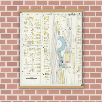 Old map wall art mockup — magnetic wood frame on brick wall — Sanborn Fire Insurance Map from Marquette, Marquette County, Michigan (1897), Sheet #0006