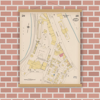 Old map wall art mockup — magnetic wood frame on brick wall — Sanborn Fire Insurance Map from Hull, Plymouth County, Massachusetts (1922), Sheet #0020