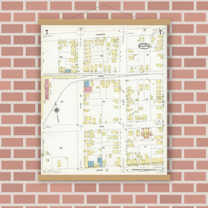 Old map wall art mockup — magnetic wood frame on brick wall — Sanborn Fire Insurance Map from Palatka, Putnam County, Florida (1924), Sheet #0007