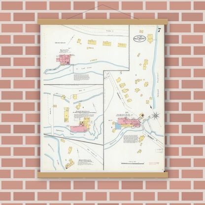 Old map wall art mockup — magnetic wood frame on brick wall — Sanborn Fire Insurance Map from Philmont, Columbia County, New York (1904), Sheet #0007