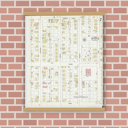 Old map wall art mockup — magnetic wood frame on brick wall — Sanborn Fire Insurance Map from Nelsonville, Athens County, Ohio (1900), Sheet #0007