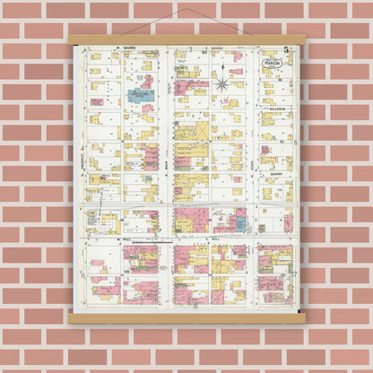 Old map wall art mockup — magnetic wood frame on brick wall — Sanborn Fire Insurance Map from Marion, Marion County, Ohio (1900), Sheet #0005