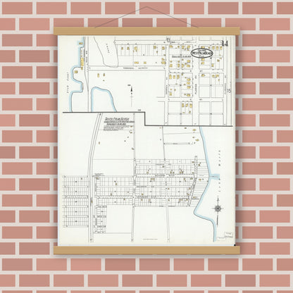 Old map wall art mockup — magnetic wood frame on brick wall — Sanborn Fire Insurance Map from West Palm Beach, Dade County, Florida (1920), Sheet #0014