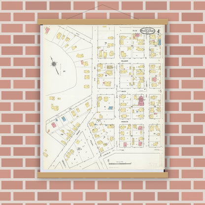Old map wall art mockup — magnetic wood frame on brick wall — Sanborn Fire Insurance Map from Middleport, Meigs County, Ohio (1916), Sheet #0004