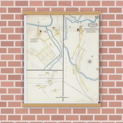 Old map wall art mockup — magnetic wood frame on brick wall — Sanborn Fire Insurance Map from Escanaba, Delta County, Michigan (1893), Sheet #0017