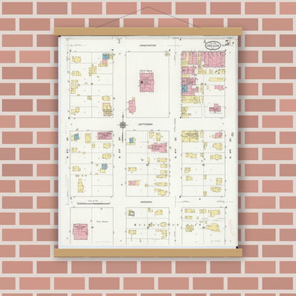 Old map wall art mockup — magnetic wood frame on brick wall — Sanborn Fire Insurance Map from Oregon, Ogle County, Illinois (1913), Sheet #0005