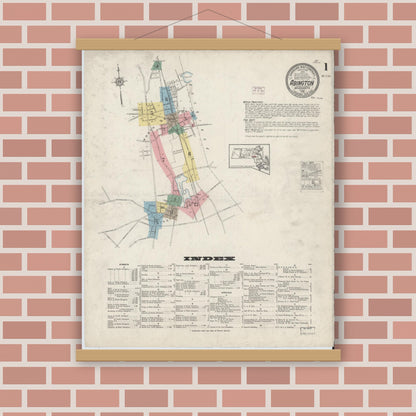Old map wall art mockup — magnetic wood frame on brick wall — Sanborn Fire Insurance Map from Abington, Plymouth County, Massachusetts (1915) - Complete Map Set