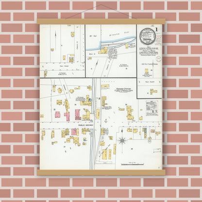 Old map wall art mockup — magnetic wood frame on brick wall — Sanborn Fire Insurance Map from Fredonia, Ozaukee County, Wisconsin (1900) - Complete Map Set