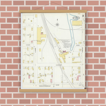 Old map wall art mockup — magnetic wood frame on brick wall — Sanborn Fire Insurance Map from Mount Vernon, Knox County, Ohio (1897), Sheet #0003