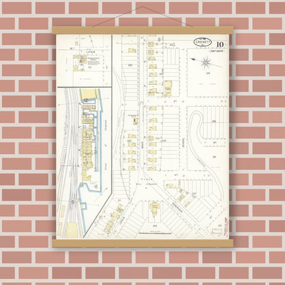 Old map wall art mockup — magnetic wood frame on brick wall — Sanborn Fire Insurance Map from Crockett, Contra Costa County, California (1899), Sheet #0010