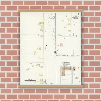 Old map wall art mockup — magnetic wood frame on brick wall — Sanborn Fire Insurance Map from Ellenville, Ulster County, New York (1910), Sheet #0008