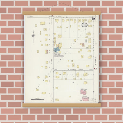 Old map wall art mockup — magnetic wood frame on brick wall — Sanborn Fire Insurance Map from Owatonna, Steele County, Minnesota (1915), Sheet #0010